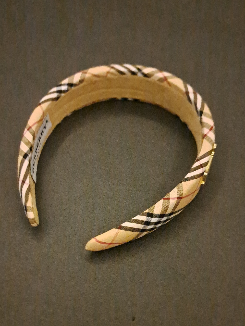 Beige Plaid Padded Headband
